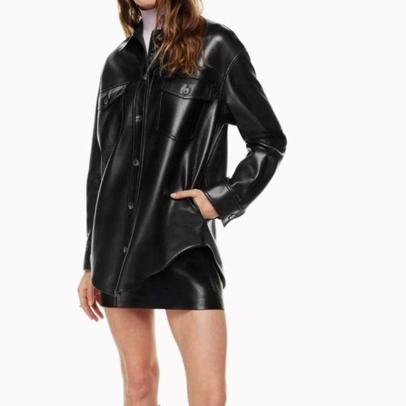 Aritzia Wilfred Ganna Shirt Leather Jacket - 2XS Black - Picture 2 of 4